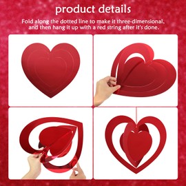 50 Pcs Red Heart Hanging Decorations 3D Valentine's Day Decorations Swirl Red Heart Ornaments Romantic Decorations for Valentines Day Party Decoration Wedding Decoration