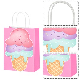 C L cooper life 12Pcs Ice Cream Gift Treat Bags with Handles Ice Cream Theme Paper Tote Bags for Summer Sweet Themed Birthday Party Decorations Sweet Baby Shower Party Supplies