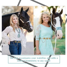 JASGOOD Women Boho Chain Belts for Jeans Dresses Western Silver Concho Waist Chain Belt for Women Adjustable Metal Cowgirl Belt,Gold,Fit Waist up to 36 inches