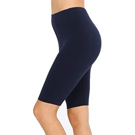 Leggings cortos de algodón de cintura alta para mujer, de 10 pulgadas de longitud, marino, S