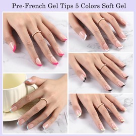 Jsiallye French Tip Press On Nails, 150Pcs French Gel Nail Tips Short Square, Soft Gel Pre-shaped No Need to File 3 in 1 Tips, Fake Nails for Nail Art DIY Extension Designs 15 Sizes