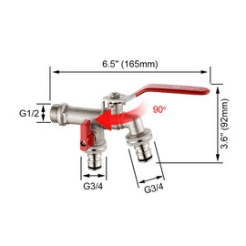 Ibergrif M22203 Double Garden Tap with Connector, G1/2 Inch Inlet and Two G3/4 Inch Outlet Outside Taps, Antifreeze -10 ℃, High Temperature Resistance 120 ℃ Double Tap Ball Valve Outside Faucet