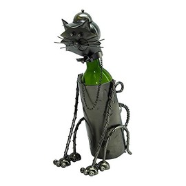 Metal Whimsical Sitting Kitty Cat Wine Bottle Holder Character Kitchen Decor
