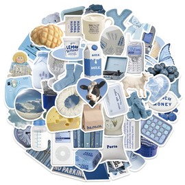 Stickers Aesthetic Waterproof Laptop Stickers Decals for Water Bottle Vintage Scrapbook Stickers for Journals Supplies Journal Planners (Cream Blue)