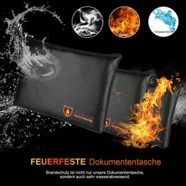 Pack of 2 Fireproof Document Bags 34 x 25 cm, Waterproof Fireproof Bag, Safe Fireproof Banknote Storage, Large Capacity Briefcase for Documents, Money, Passport, Bank File and Cash