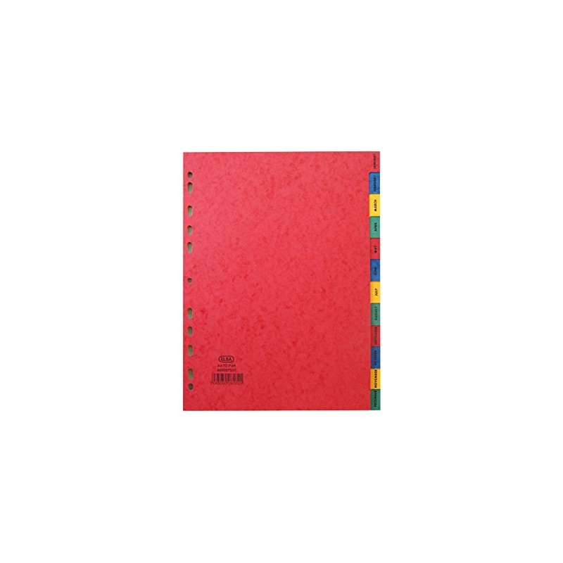 Elba A4 January to December Pressboard Dividers, Assorted Colours, 1