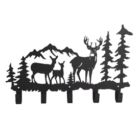 VIVICOMFY Metal 5-Hook Deer Storage, Powder Coated Wall Mount, 15.8x9.65x1.1 inches, 35lbs Capacity, for Entryway, Hallway, Office, Kitchen, Living Room Decor