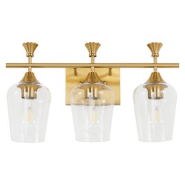 Bathroom Light Fixtures (3-Light, 19 Inch), Brushed Gold Vanity Lights for Bathroom with Clear Wine Glass Glass Shade, Modern Vanity Wall Lights for Mirror Bedroom Living Room Kitchen Hallway Porch