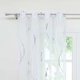 SCHOAL Curtains with Eyelets, Transparent Curtains, Voile Curtain, Window Curtain, Modern Decorative Curtains with Shiny Waves Pattern, 1 Piece, W x H 140 x 145 cm, Silver