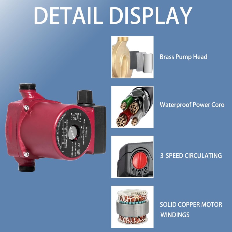110V 3-Speed Hot Water Recirculating Pump, Silent 1/2 NPT Circulator