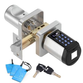 Welock Safer Keyless Entry Smart Door Lock, Smart Bluetooth Door Knob with Keypad APP Control IC Card Mechanical Key Easy to Install for Apartments Homes Bedroom Garage and Offices Silver