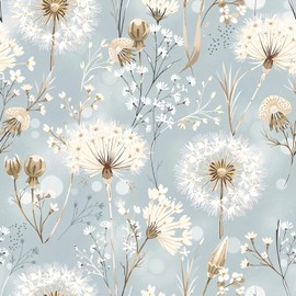 MAGAFA Dandelions and Wildflowers Peel and Stick Wallpaper Soft Gray and Blue Self Adhesive Removable Leaf Floral Contact Paper Nursery Bedroom Mural Wall Decorative 17.71"x118.1"