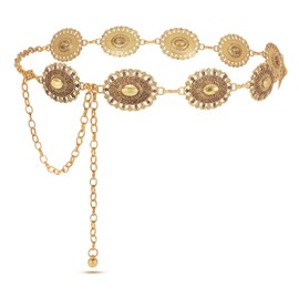 SUOSDEY Women's Concho Chain Belt, Western Cowgirl Belt for Dresses Jeans, Adjustable Country Waist Belt Made of Metal, Matte gold