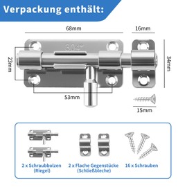 Door Bolt - Pack of 2 Stainless Steel Lock Latches, Heavy Duty Deadbolt Lock with Hole for Padlock, Garden Gate Lock with Mounting Screws, for Bathroom Shed (Silver)