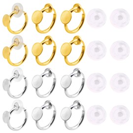 12pcs 2 Colors Clip-on Earring Converters Brass Earring Clips Components with 6 mm Flat Round Pad and 12pcs Clear Earring Cushions for Non-Pierced Ears DIY Jewelry Making Supplies