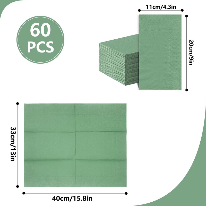 60 servilletas desechables de papel verde salvia, toallas de mano
