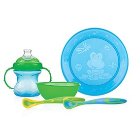 Nûby ID92317 Boy's Meal Set Plate Bowl / Beaker / 2 Spoons Blue / Green