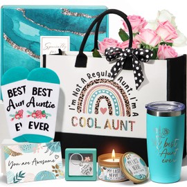 Aunt Gifts from Niece Nephew, Aunt Valentines Day Gifts for Aunt Auntie Gifts, Best Aunt Ever Gifts Aunt Birthday Gifts Basket for Auntie, Mothers Day Gifts for Auntie Women w/ Canvas Tote Bag Tumbler