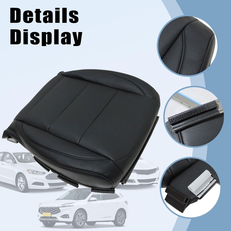 SecosAutoparts Driver Side Bottom Replacement Perforated Leather Seat Cover Black