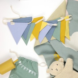 Fabric Bunting, 100% GOTS Certified Organic Cotton, Birthday Garland, Nursery Decoration, Adjustable & Versatile (5 Colours, 10 Flags, 280 cm Long) (Boy)