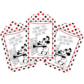 Steamboat Willie Thank You Tags - 12-Pack, Nautical Birthday Party Supplies, Pirate Decoration, Mouse Party Favors, Sailor-Themed Baby Showers or any Celebration