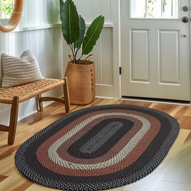 Super Area Rugs Rustic Red/White/Blue Braided Rug for Entryway/Foyer, Washable Navy Indoor Outdoor Braided Rug for Patio/Porch 3' x 5' Oval