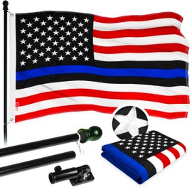 G128-6 Feet Spinning Flagpole (Black) Blue Lives Matter Flag Brass Grommets Embroidered 3x5 ft (Flag Included) Aluminum Flag Pole