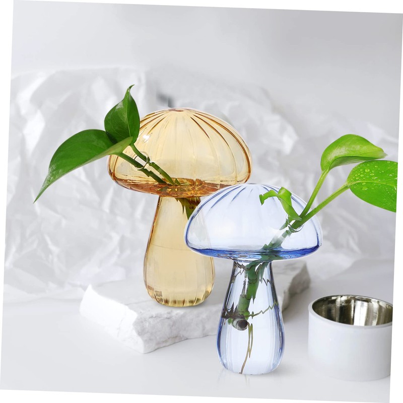 Mipcase 2 Pcs Mushroom Glass Vases Creative Hydroponics Plant Containers