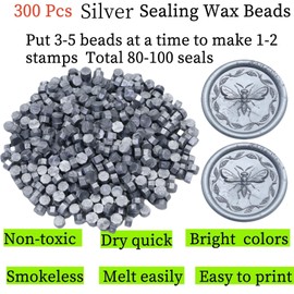 300 Pcs Wax Seal Beads, Silver Sealing Wax Beads, Refilling Octagon Wax Sealing Beads for Wax Stamp Sealing, Perfect for Wedding Invitations, Christmas Cards, Envelopes, Letter Sealing (Silver)