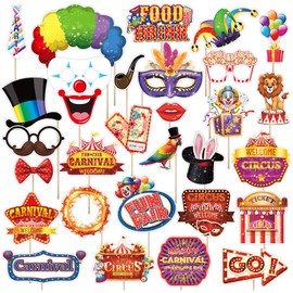 30 Pieces Carnival Photo Booth Props Funny Circus Carnival Photobooth Props Carnival Theme Party Decorations for Birthday Party (Light Brown)