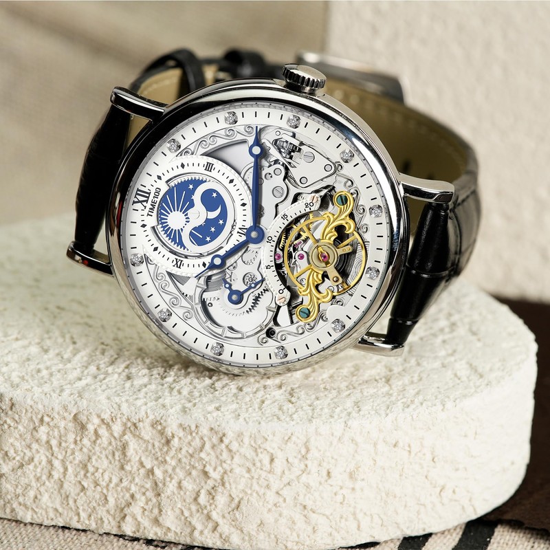 TIME100 Men's Automatic Watch Self Winding Mechanical Watch Genuine Leather