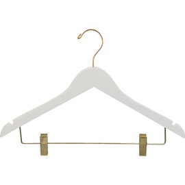 Quality Wooden Skirt Hangers 50 Pack, Smooth Solid Wood Pants Hanger with Adjustable Clips, White Finish