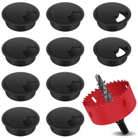 Yeepeo Pack of 10 Cable Grommet Desk, 60 mm Cable Pass with 1 Hole Saw, Plastic Table Cable Grommet, Cable Feed-Through Cable Grommets for Table, Office, Desks, Black