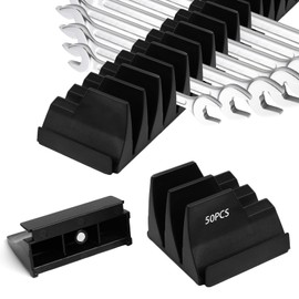 SDLDEER 50 pcs Magnetic Modular Wrench Organizers for Tool Drawers, Black Tool Organizers- Wrench Rack with Metric & SAE Labels, Customizable Magnet Tool Storage Holder Festival for Mechanics
