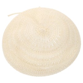 Holibanna Crochet Straw Beret: Hollow Out French Beanie Hat Vintage Floral Beanie Hat Artist Painters Woven Cap for Women Travel Summer Beach - White