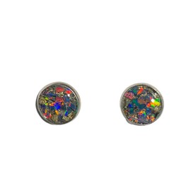 October Birthstone Black Rainbow Fire Opal Filled Confetti Earrings Stainless Steel Stud