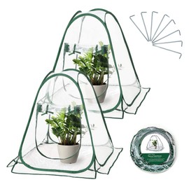 Easy Set-up Mini Greenhouse Pack of 2 Mini Pop up Flower House Backard Garden Plant Cover for Cold Forst Protection PVC Sunshine Room with Stakes and Carrybag (27" L x 27" W x 31" H)