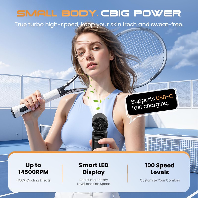 Portable Mini Clip On Fan, Turbo Handheld Fan Rechargeable Portable