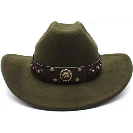 Syrios Gifts Green Western Cowboy, Cowgirl Hat, Horseshoe Strap, Men Women Retro Wide Brim