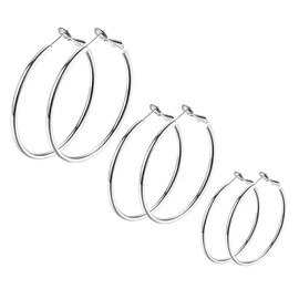 LEEQ Earrings for Women Stainless Steel Hoop Huggie Hoop Earrings Large Circle/Star/Heart Shape Hoop Folding Hoop Fashion (Silver/3 Pairs)