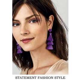 Me&Hz Fashion Layered Tassel Earrings Purple Dangle Drop Earrings for Women Bohemian Statement Fringe Hypoallergenic Studs Birthday Valentine Day Mardi Gras Jewelry Gift