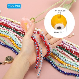 PATIKIL 8mm Evil Eye Beads, 100 Pcs Glass Turkish Evil Eye Charm Round Spacer Beads Pendant Connector for DIY Art Craft Bracelet Necklace Earrings Making, Yellow