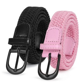 SUOSDEY Pack of 2 Woven Elastic Kids Belt for Boys Girls 2.5 cm Wide, 03.Black+Pink