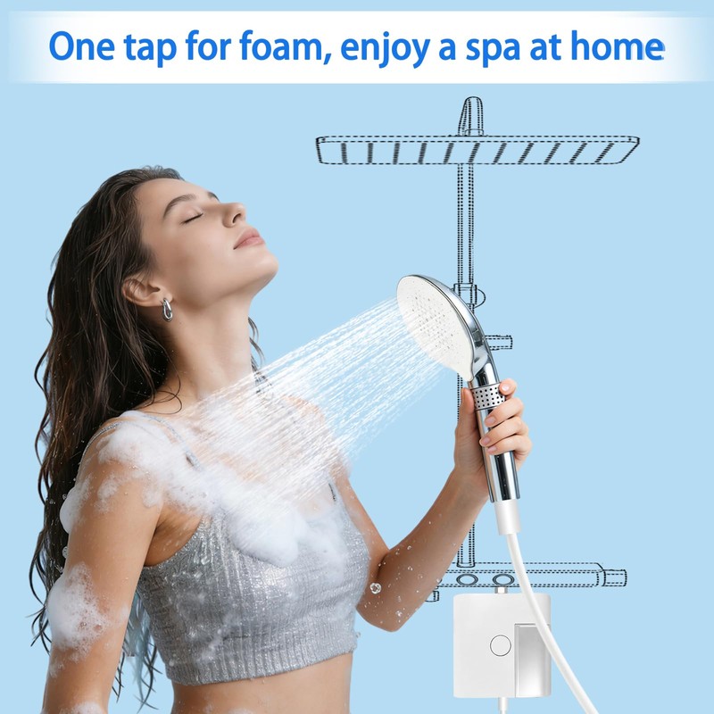 RINBOU Foam Shower Head with Dual-Mode Foam/Clear Water Spray, High