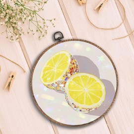 Hxlac Trendy Disco Yellow Lemons Kitchen Round Wall Art Framed, Glam Disco Round Wall Decor, Preppy Trendy Maximalist Hanging Canvas Prints Wall Sculptures for Girly Home Kitchen Decor, 10x10 Inch