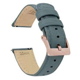 BARTON WATCH BANDS, 20mm Slate Grey Sailcloth Quick Release Premium Nylon Weave (Rose Gold Buckle)