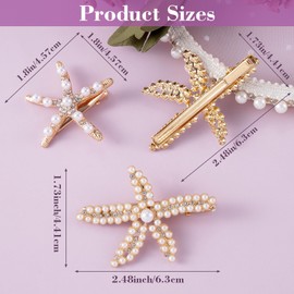 Hair Clips Starfish Girls Hair Accessories Women's Summer Hair Clip Beads Wedding Bridal Hair Pin with Pearls Rhinestone Metal Star Hair Clips for Birthday, Party, Wedding Party, Gift (Pack of 3)