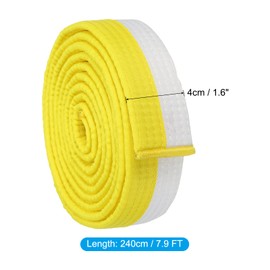 PATIKIL Taekwondo Coloured Rank Belt, 1.6 x 7.9 Ft 2.4 M Polyester Martial Arts Judo Karate Belt for Teaching Practice, White/Yellow