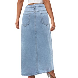 SEMATOMALA Women's Thigh High Split Maxi Denim Skirt High Waisted Cut Out High Low Asymmetrical Jeans Long Skirts LB-2XL Light Blue