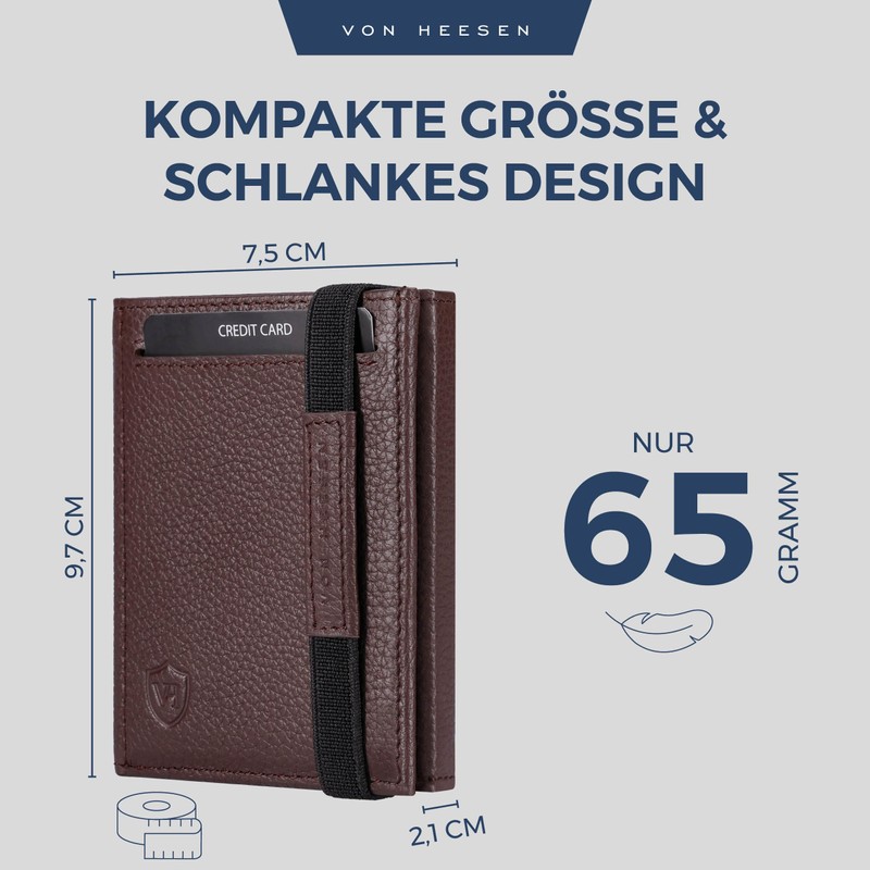 VON HEESEN slim wallet, dark brown, Without coin compartment